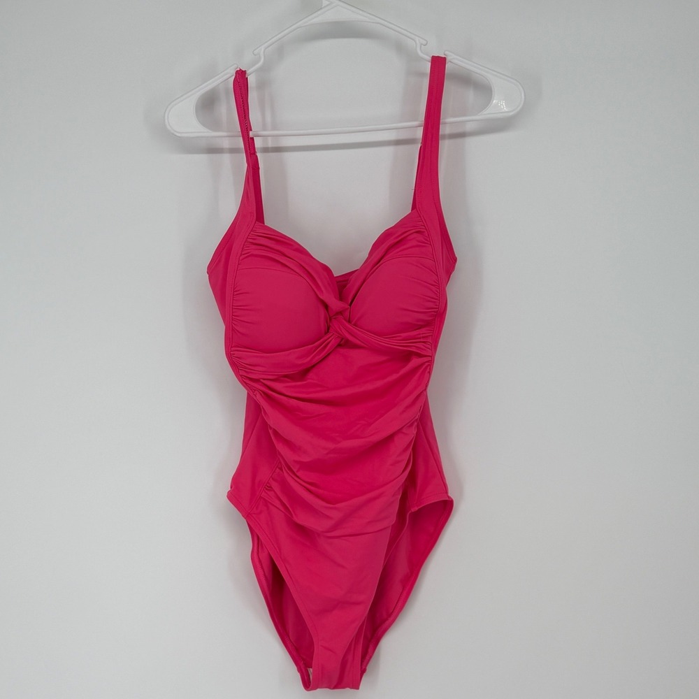 La Blanca One Piece Swimsuit Pink Ruched‎ Twist Front Tummy Control Size 10